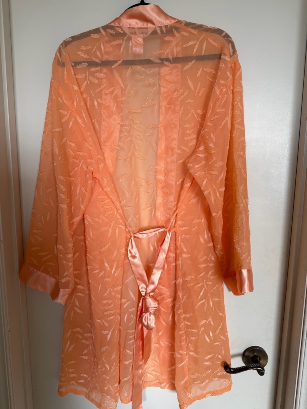 La Vie en Rose Peach Sheer Babydoll Nightgown Robe Set M Y2K - Picture 8 of 11